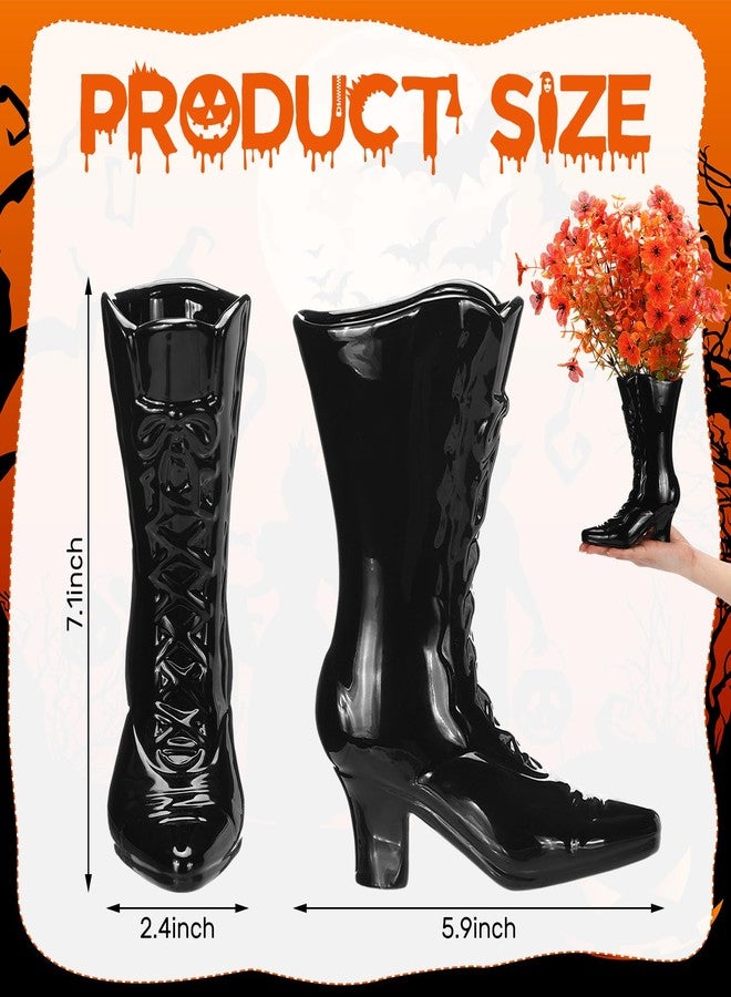 Ninehaoou 1 Pairs Halloween Flower Vase 7.1 Inch Witch Boot Vase Black Ceramic Gothic Planter Halloween Table Centerpieces for Indoor Outdoor Home Office Decor - Image 5